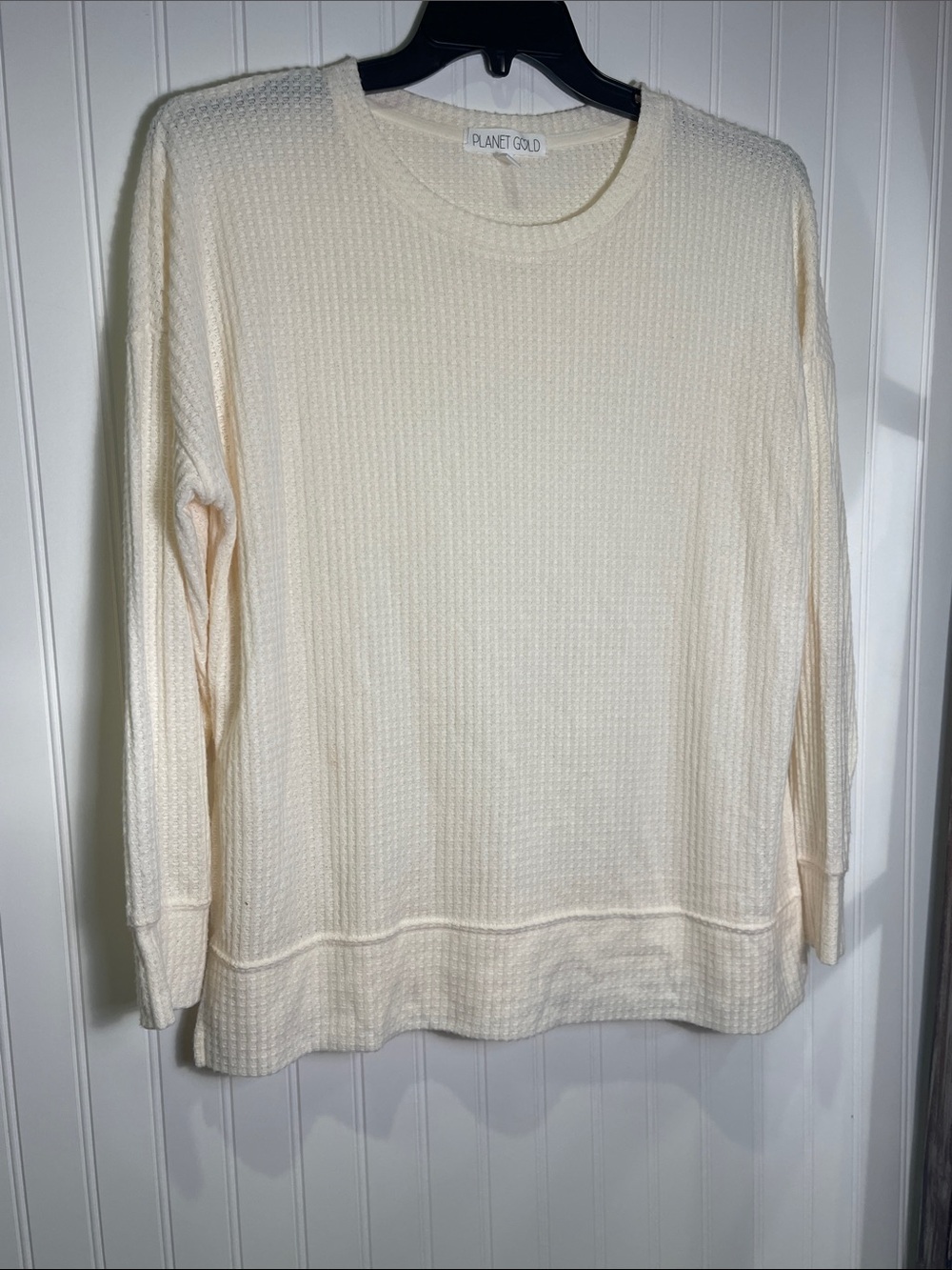 Planet Gold Ivory Waffle Knit Long Sleeve Top